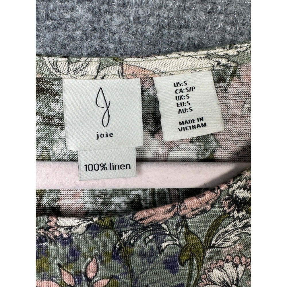 Joie Floral Linen Cap Sleeve Top Green Pink White Casual Women's Small Coastal - Picture 3 of 9